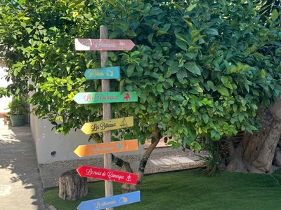 panneaux de direction des gites de l'abri-côtier en location toute l'année aux saintes maries de la mer pour de superbes vacances ensoleillées